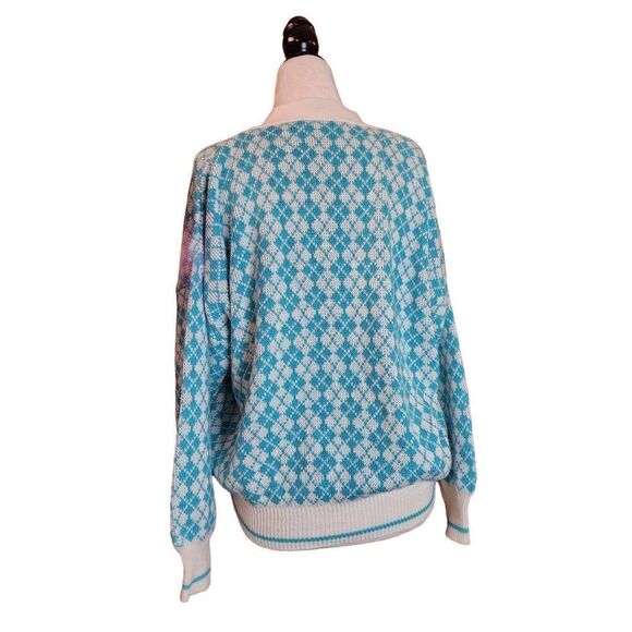 Vintage Argyle Cardigan Sweater Button Front Pockets Medium 60s 70s Golf Quirky - Picture 5 of 7
